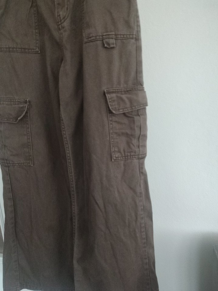 Kadın Kahverengi Keten Kemerli Bol Pantolon - Görsel 4