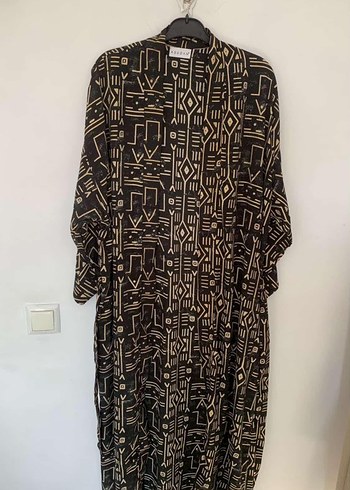 Erkek Siyah Baskılı Kısa Kollu kimonu hint ipeği - Görsel 2