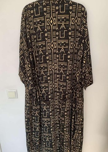 Erkek Siyah Baskılı Kısa Kollu kimonu hint ipeği - Görsel 4