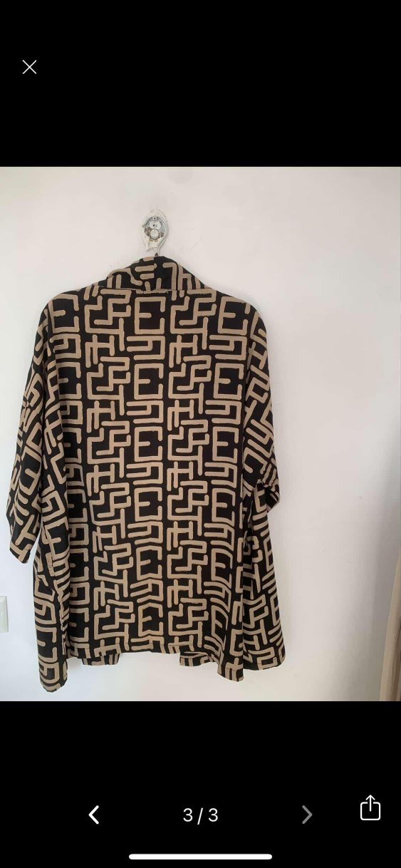 Kahverengi Desenli Kısa Kollu unisex kimonu hint ipeği - Görsel 3