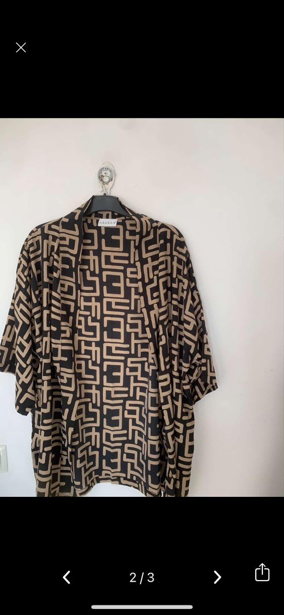 Kahverengi Desenli Kısa Kollu unisex kimonu hint ipeği - Görsel 2