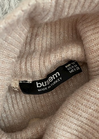 Bej Boğazlı Fitilli Triko Crop Hafif Simli - Görsel 3