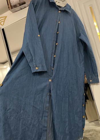 Kadın Mavi Uzun Kot Takım Ahşap Düğmeli - Görsel 4