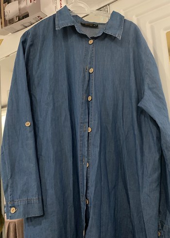 Kadın Mavi Uzun Kot Takım Ahşap Düğmeli - Görsel 3