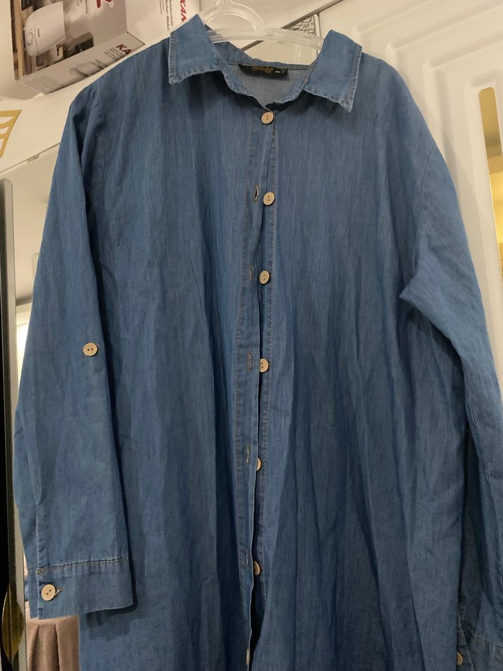 Kadın Mavi Uzun Kot Takım Ahşap Düğmeli - Görsel 3