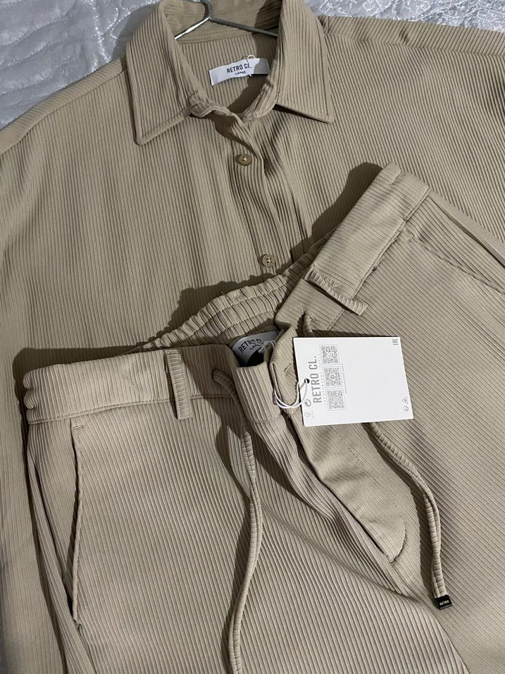 Bej Keten Kısa Kollu Erkek Gömlek Pantolon Takım - Görsel 3