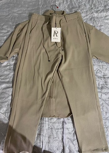 Bej Keten Kısa Kollu Kadın Gömlek - Görsel 2