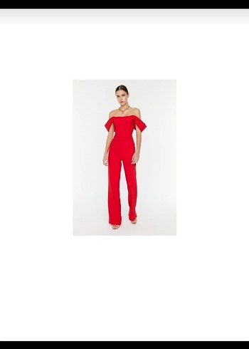 Parlak Kırmızı Straplez Kadın Tulum - Görsel 2