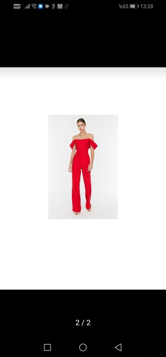 Parlak Kırmızı Straplez Kadın Tulum - Görsel 2