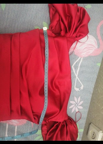 Uzun Kırmızı Drapeli Straplez Abiye Elbise - Görsel 7