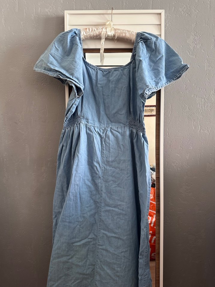 Mavi Midi Denim Bohem Elbise - Görsel 2