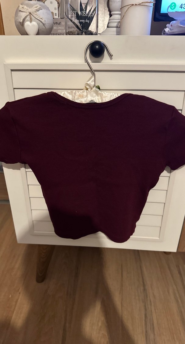 Bordo Kadın Kısa Kollu Crop Top - Görsel 2