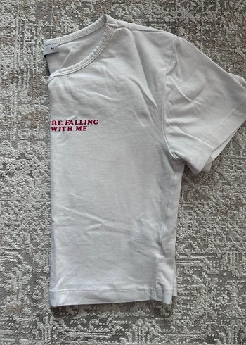 Beyaz Baskılı Kısa Kollu Kadın Tişört - Görsel 3