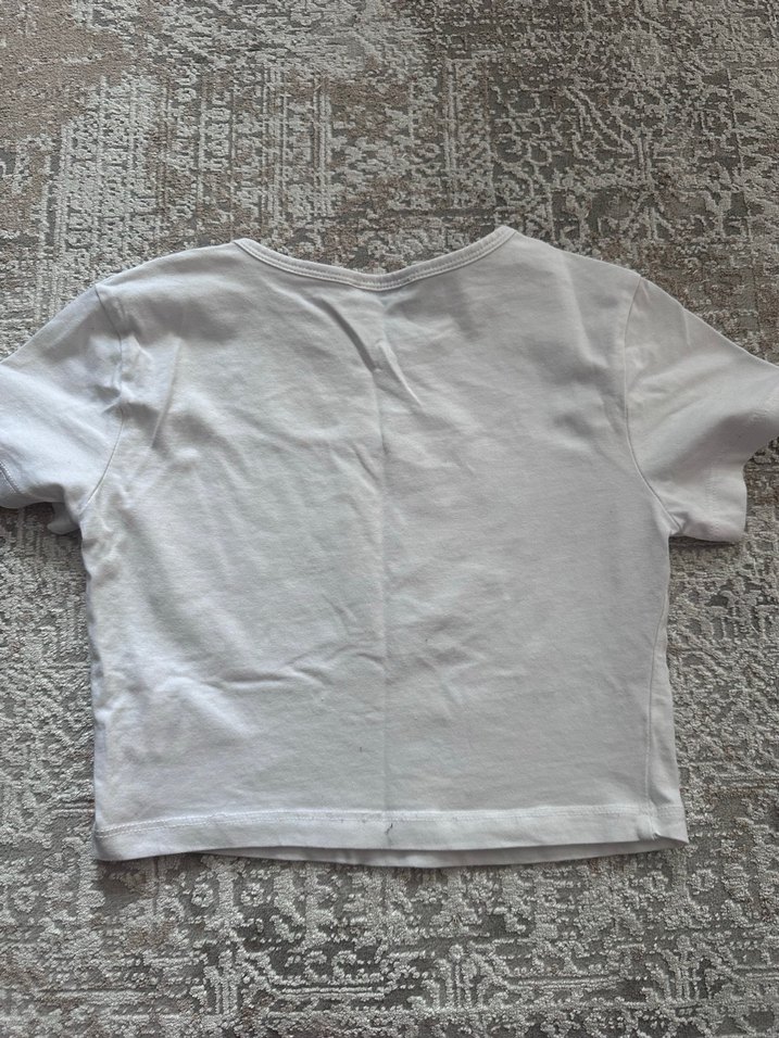 Beyaz Baskılı Kısa Kollu Kadın Tişört - Görsel 2