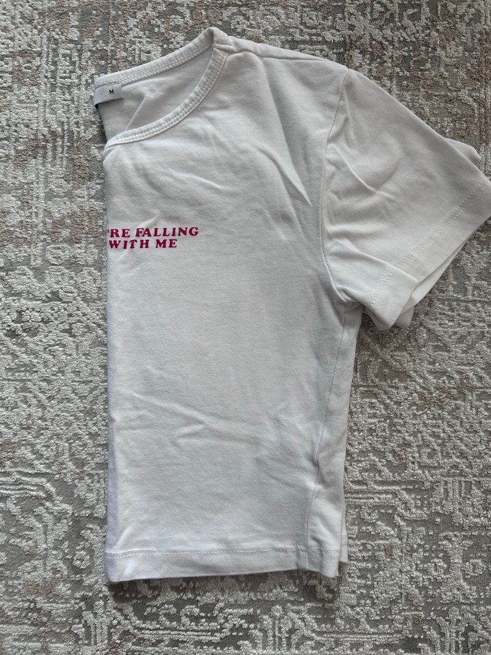 Beyaz Baskılı Kısa Kollu Kadın Tişört - Görsel 3