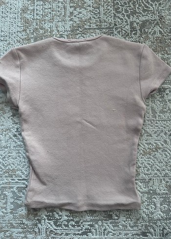 Bej Keten Kısa Kollu Kadın Tişört - Görsel 2