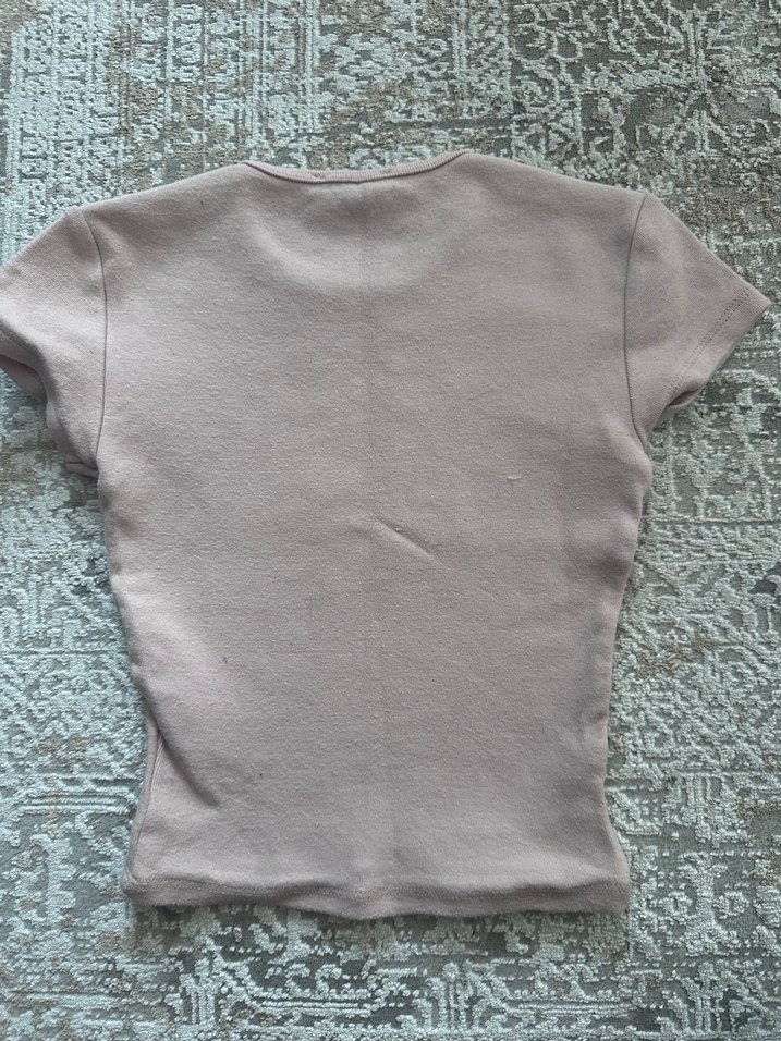 Bej Keten Kısa Kollu Kadın Tişört - Görsel 2