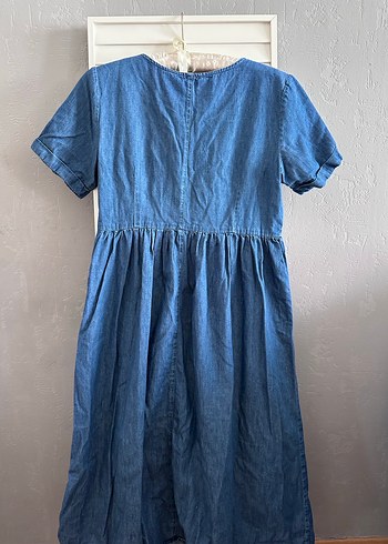 Düğmeli Uzun Kollu Denim Elbise - Görsel 2