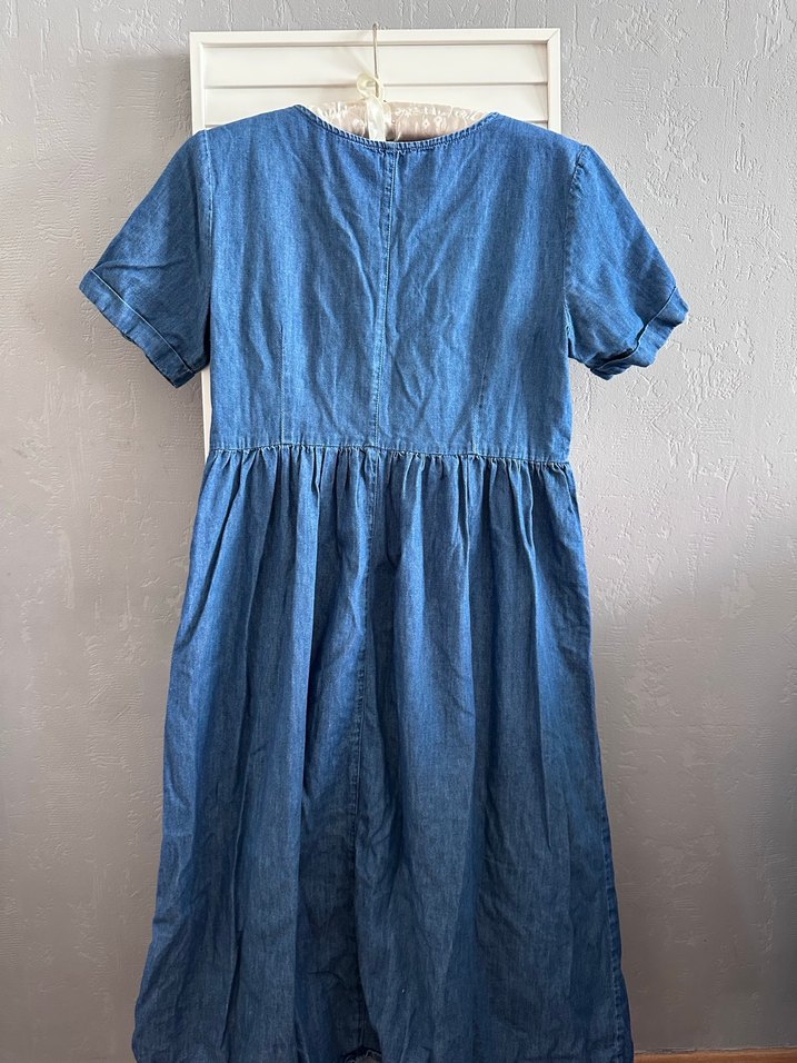 Düğmeli Uzun Kollu Denim Elbise - Görsel 2