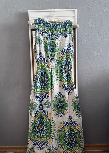 Renkli Bağlama Desenli Uzun Bohem Elbise - Görsel 2