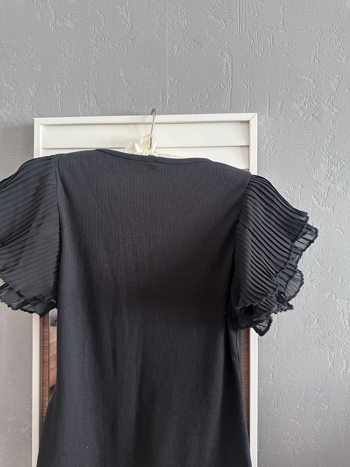 V Yaka Pilili Siyah Kadın Bluz - Görsel 2