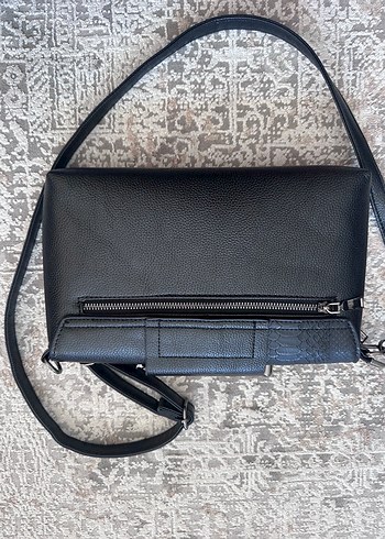 Siyah Yılan Desenli Deri Kadın Çanta - Görsel 2