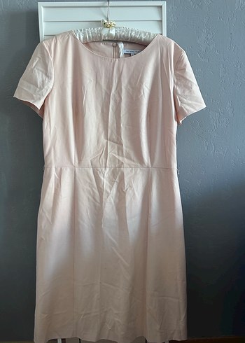 Krem Kısa Kollu Midi Keten Elbise - Görsel 2