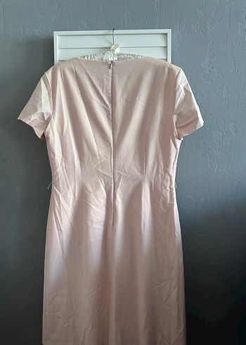 Krem Kısa Kollu Midi Keten Elbise - Görsel 3