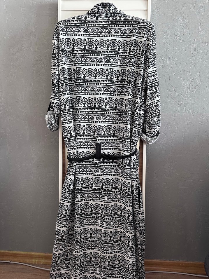 Desenli Gri Uzun Bohem Elbise - Görsel 2