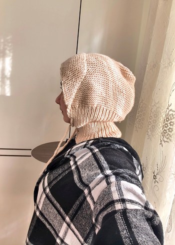 Bej Örgü Kadın Bere, balaklava - Görsel 3