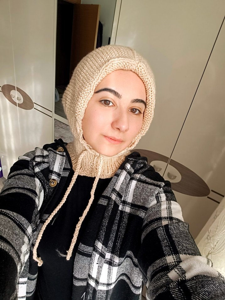 Bej Örgü Kadın Bere, balaklava - Görsel 2