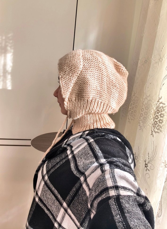 Bej Örgü Kadın Bere, balaklava - Görsel 3