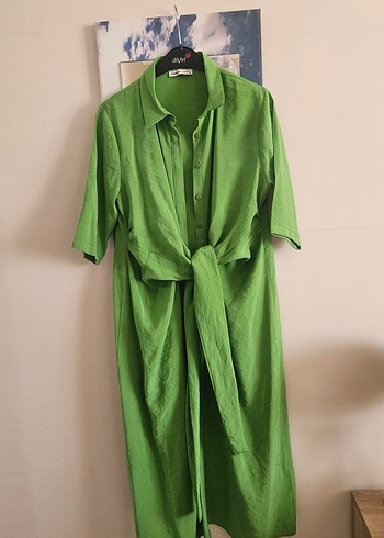 Parlak Yeşil, Yarım Kollu, Salaş Kadın Uzun Elbise - Görsel 3