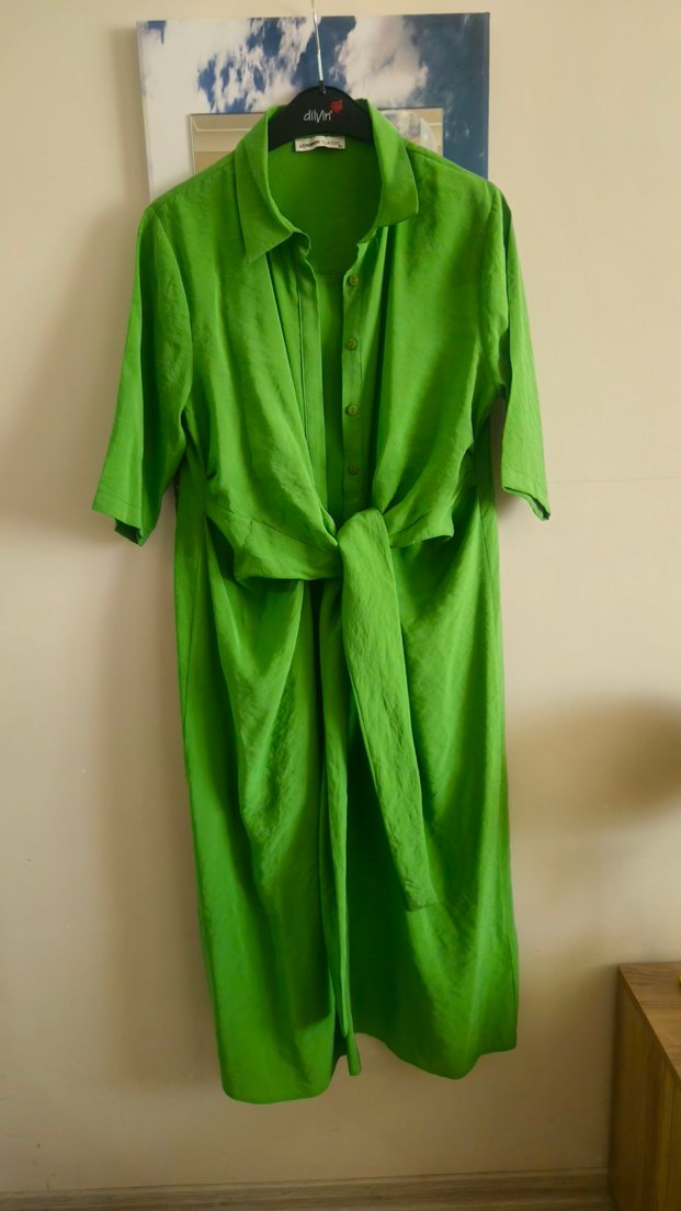 Parlak Yeşil, Yarım Kollu, Salaş Kadın Uzun Elbise - Görsel 5