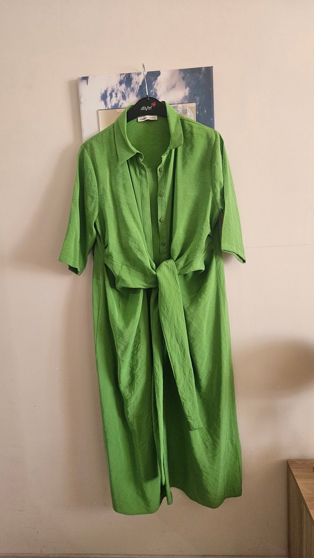 Parlak Yeşil, Yarım Kollu, Salaş Kadın Uzun Elbise - Görsel 3