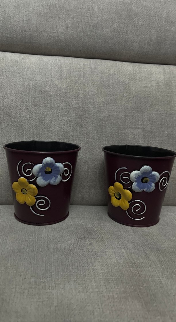 Çiçek Desenli Mor Seramik Vazo - Görsel 2