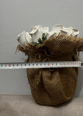 Hasır kaplı beyaz vazo - Görsel 3