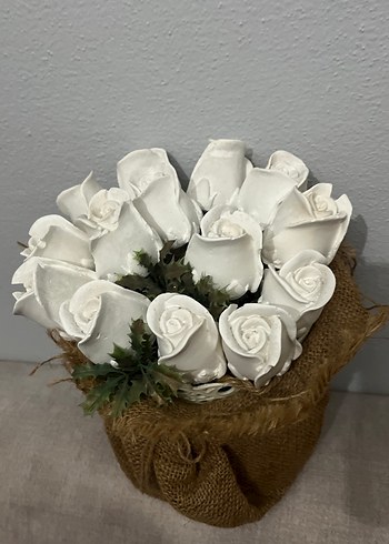 Hasır kaplı beyaz vazo - Görsel 4