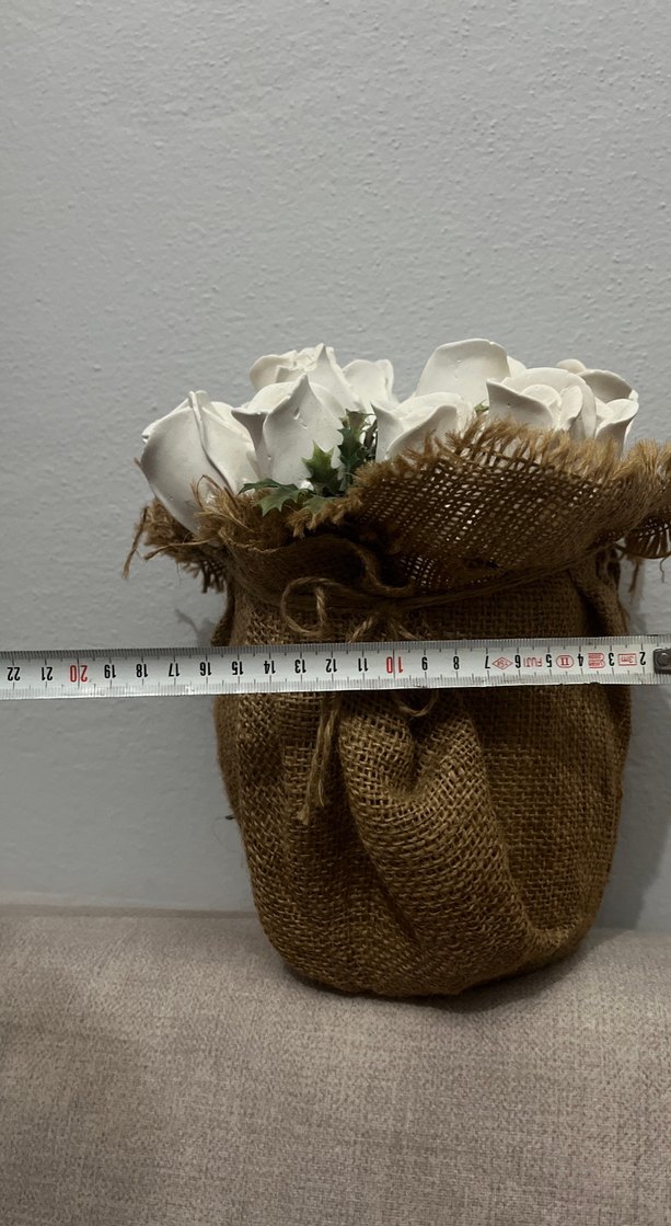 Hasır kaplı beyaz vazo - Görsel 3