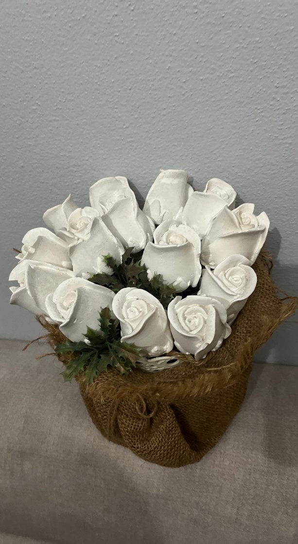 Hasır kaplı beyaz vazo - Görsel 4