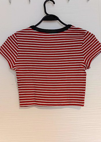 Kırmızı Çizgili Mini Baskılı Tişört - Görsel 2