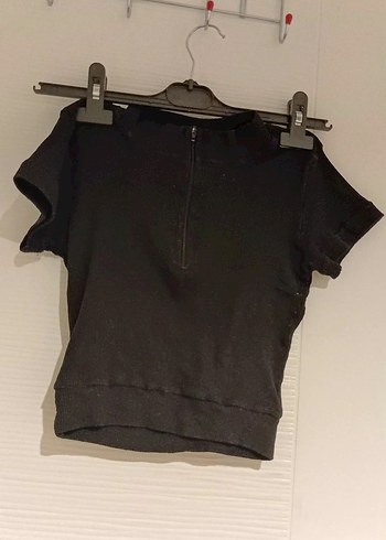 Fermuarlı Siyah Crop - Görsel 2