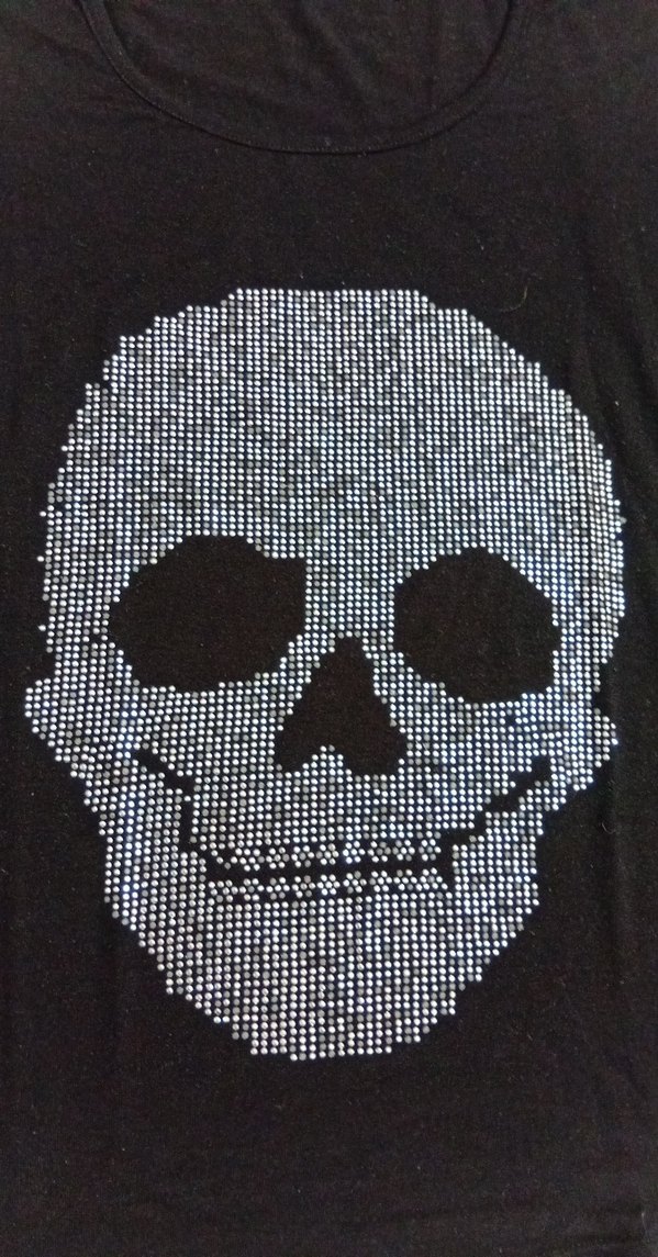 Pullu Kuru Kafa Baskılı Siyah Kadın Tişört - Görsel 2