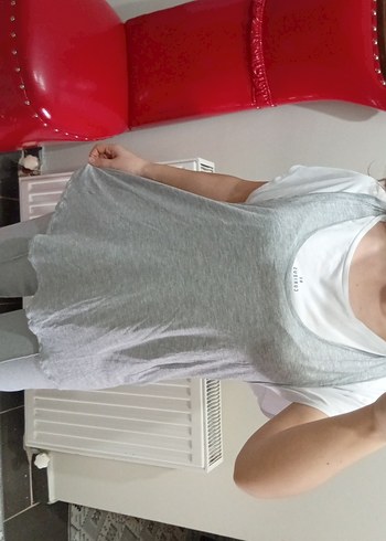 Gri Kısa Kollu Normcore Kadın Tişört - Görsel 4