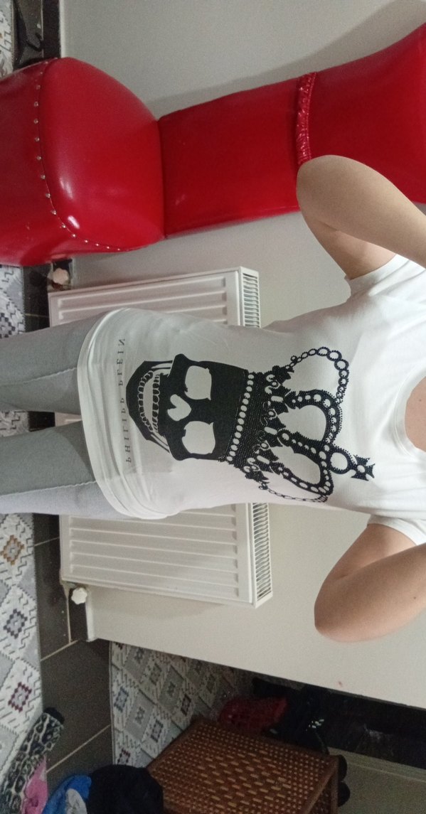 Baskılı Beyaz Rock Punk Kadın Tişört - Görsel 2