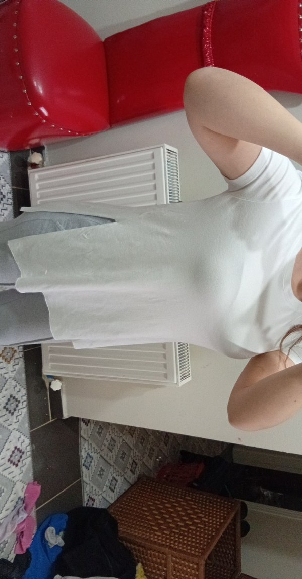 Kadın Beyaz Kısa Kollu Keten Tişört - Görsel 2