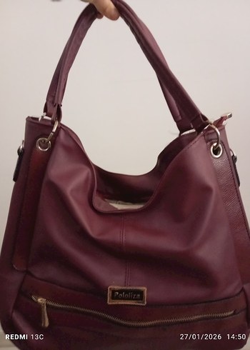 Bordo Deri Tokalı Kadın Çanta - Görsel 3