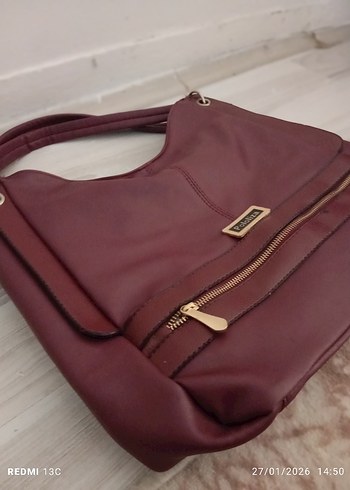 Bordo Deri Tokalı Kadın Çanta - Görsel 2