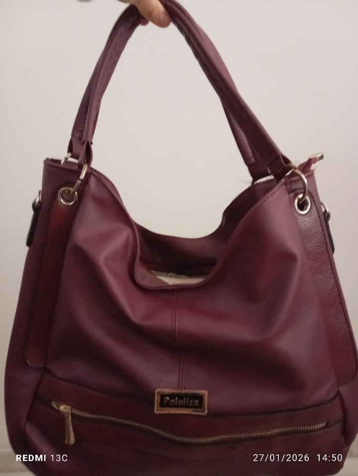 Bordo Deri Tokalı Kadın Çanta - Görsel 3
