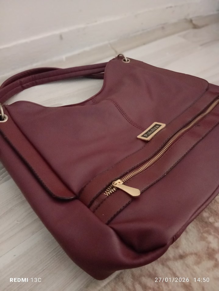 Bordo Deri Tokalı Kadın Çanta - Görsel 2